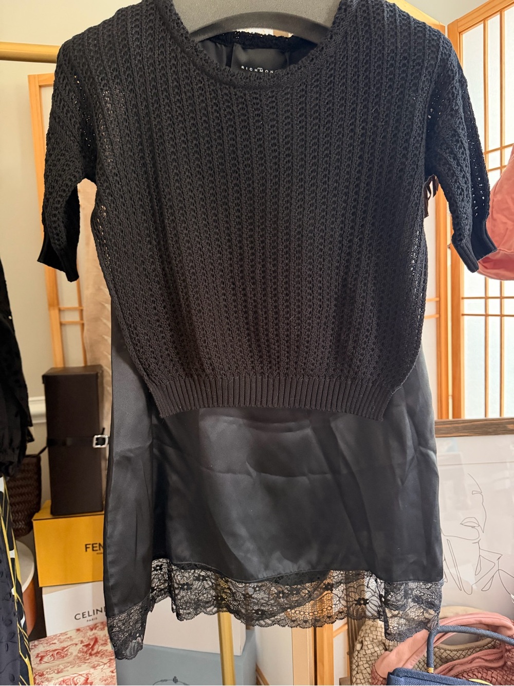 John Richmond Black Open-Knit Pullover